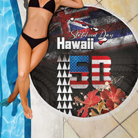 Hawaii Statehood Day Beach Blanket 50th state of the United States Kakau Tattoos and Hibiscus Grunge - Polynesian Pride