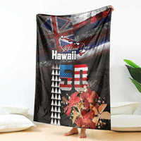 Hawaii Statehood Day Blanket 50th state of the United States Kakau Tattoos and Hibiscus Grunge - Polynesian Pride