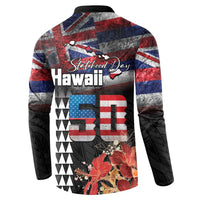 Hawaii Statehood Day Button Sweatshirt 50th state of the United States Kakau Tattoos and Hibiscus Grunge LT03 - Polynesian Pride