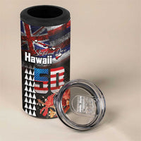 Hawaii Statehood Day 4 in 1 Can Cooler Tumbler 50th state of the United States Kakau Tattoos and Hibiscus Grunge - Polynesian Pride