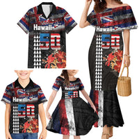 Hawaii Statehood Day Family Matching Mermaid Dress and Hawaiian Shirt 50th state of the United States Kakau Tattoos and Hibiscus Grunge LT03 - Polynesian Pride