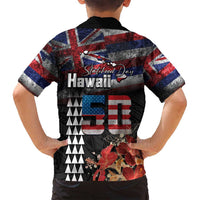 Hawaii Statehood Day Family Matching Puletasi and Hawaiian Shirt 50th state of the United States Kakau Tattoos and Hibiscus Grunge - Polynesian Pride