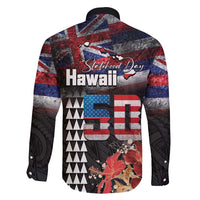 Hawaii Statehood Day Family Matching Short Sleeve Bodycon Dress and Hawaiian Shirt 50th state of the United States Kakau Tattoos and Hibiscus Grunge LT03 - Polynesian Pride