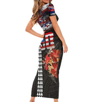 Hawaii Statehood Day Family Matching Short Sleeve Bodycon Dress and Hawaiian Shirt 50th state of the United States Kakau Tattoos and Hibiscus Grunge LT03 - Polynesian Pride