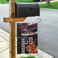 Hawaii Statehood Day Garden Flag 50th state of the United States Kakau Tattoos and Hibiscus Grunge - Polynesian Pride