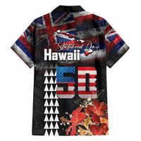 Hawaii Statehood Day Hawaiian Shirt 50th state of the United States Kakau Tattoos and Hibiscus Grunge - Polynesian Pride