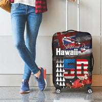Hawaii Statehood Day Luggage Cover 50th state of the United States Kakau Tattoos and Hibiscus Grunge - Polynesian Pride