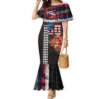 Hawaii Statehood Day Mermaid Dress 50th state of the United States Kakau Tattoos and Hibiscus Grunge LT03 Women Black - Polynesian Pride
