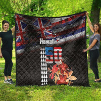 Hawaii Statehood Day Quilt 50th state of the United States Kakau Tattoos and Hibiscus Grunge - Polynesian Pride