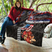 Hawaii Statehood Day Quilt 50th state of the United States Kakau Tattoos and Hibiscus Grunge - Polynesian Pride
