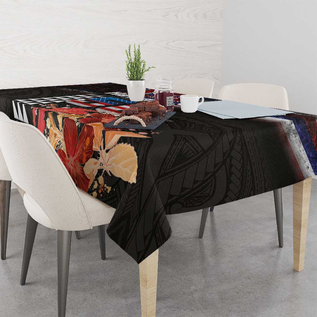 Hawaii Statehood Day Tablecloth 50th state of the United States Kakau Tattoos and Hibiscus Grunge - Polynesian Pride