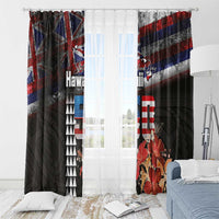Hawaii Statehood Day Window Curtain 50th state of the United States Kakau Tattoos and Hibiscus Grunge - Polynesian Pride