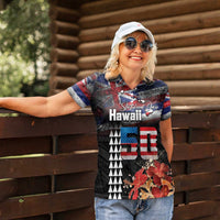 Hawaii Statehood Day Women Polo Shirt 50th state of the United States Kakau Tattoos and Hibiscus Grunge LT03 - Polynesian Pride