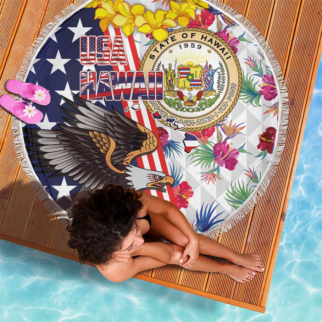 Hawaii and United States Together Beach Blanket Seal of Hawaii and Bald Eagle - Polynesian Pride
