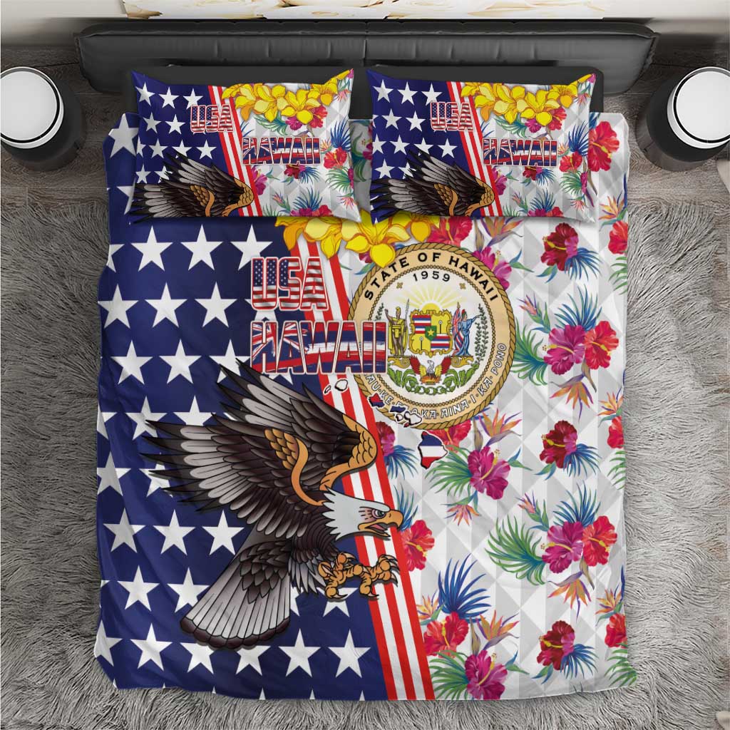Hawaii and United States Together Bedding Set Seal of Hawaii and Bald Eagle - Polynesian Pride