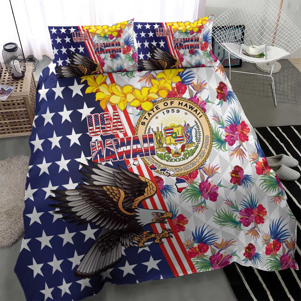 Hawaii and United States Together Bedding Set Seal of Hawaii and Bald Eagle - Polynesian Pride