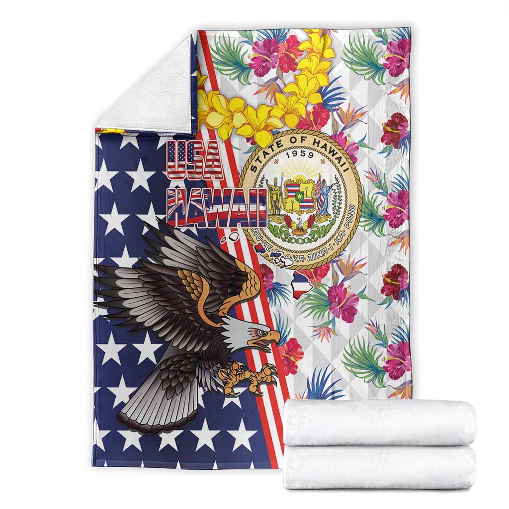 Hawaii and United States Together Blanket Seal of Hawaii and Bald Eagle - Polynesian Pride