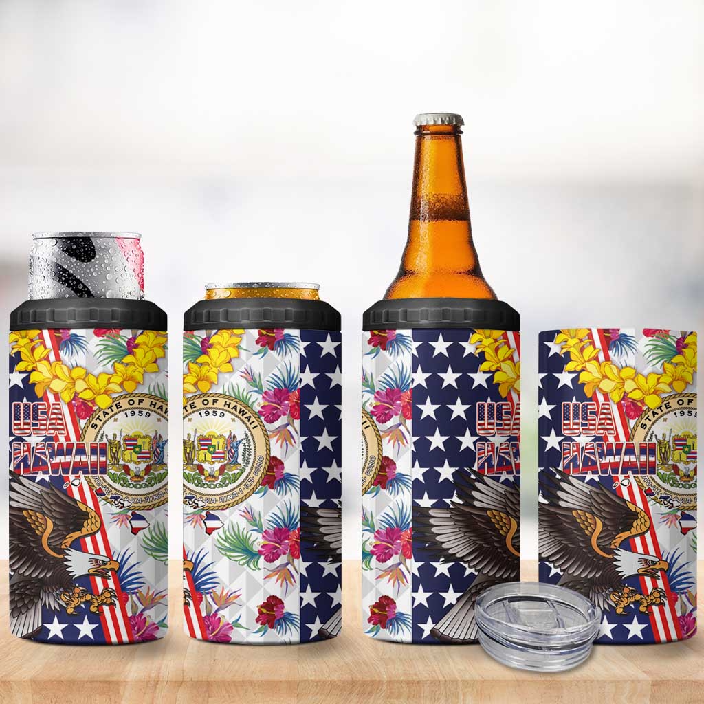 Hawaii and United States Together 4 in 1 Can Cooler Tumbler Seal of Hawaii and Bald Eagle - Polynesian Pride