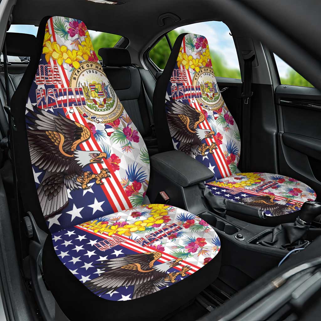 Hawaii and United States Together Car Seat Cover Seal of Hawaii and Bald Eagle - Polynesian Pride