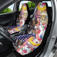 Hawaii and United States Together Car Seat Cover Seal of Hawaii and Bald Eagle - Polynesian Pride