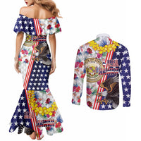 Hawaii and United States Together Couples Matching Mermaid Dress and Long Sleeve Button Shirt Seal of Hawaii and Bald Eagle LT03 - Polynesian Pride