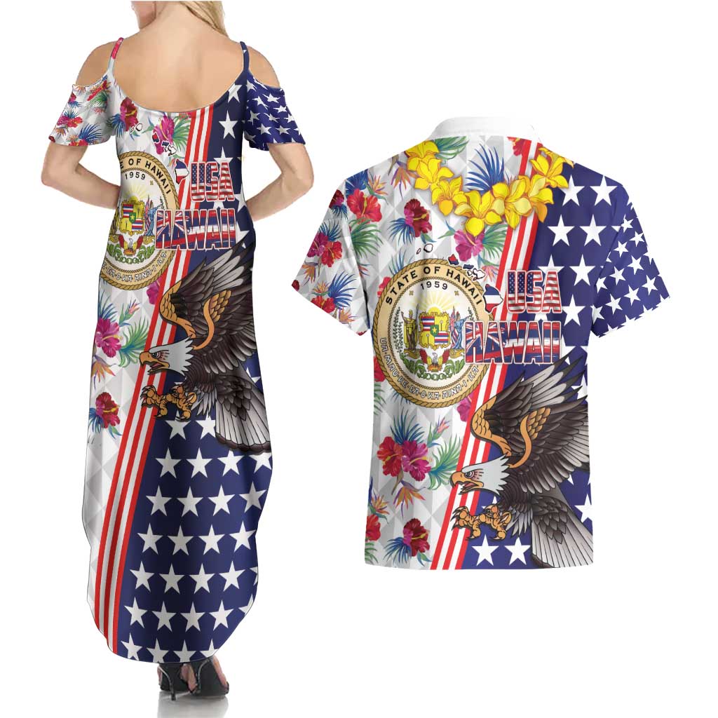 Hawaii and United States Together Couples Matching Summer Maxi Dress and Hawaiian Shirt Seal of Hawaii and Bald Eagle LT03 - Polynesian Pride