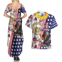 Hawaii and United States Together Couples Matching Summer Maxi Dress and Hawaiian Shirt Seal of Hawaii and Bald Eagle LT03 - Polynesian Pride