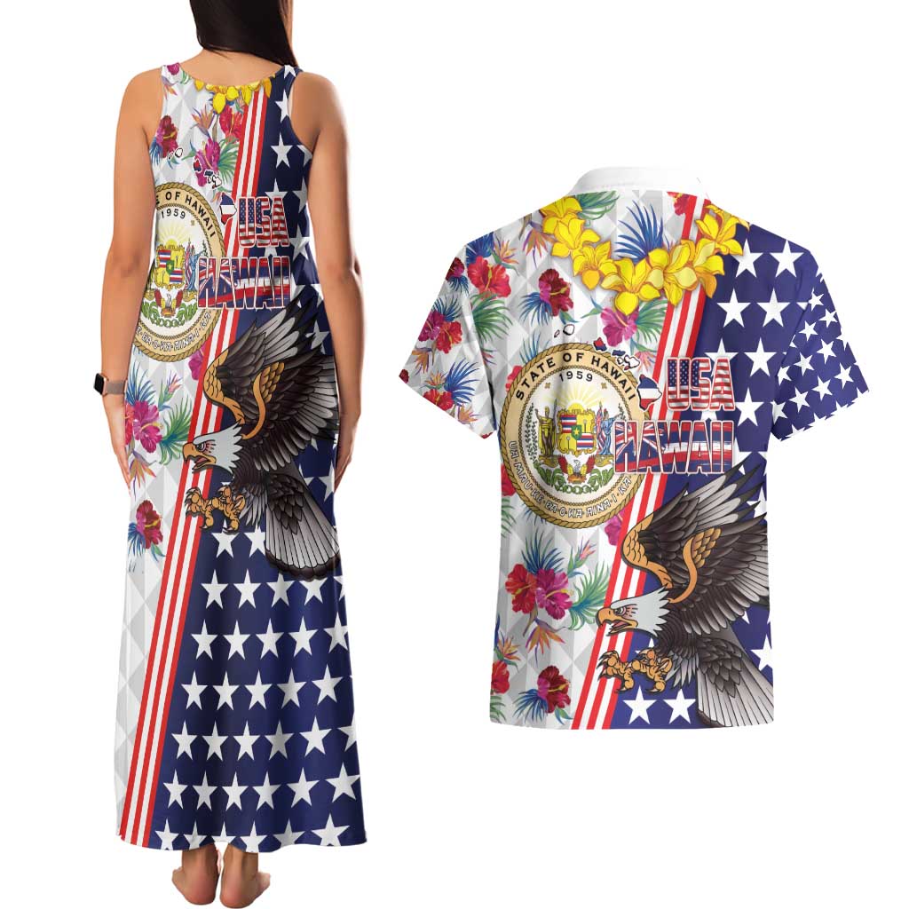 Hawaii and United States Together Couples Matching Tank Maxi Dress and Hawaiian Shirt Seal of Hawaii and Bald Eagle LT03 - Polynesian Pride