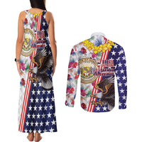 Hawaii and United States Together Couples Matching Tank Maxi Dress and Long Sleeve Button Shirt Seal of Hawaii and Bald Eagle LT03 - Polynesian Pride