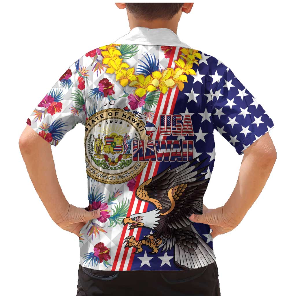 Hawaii and United States Together Family Matching Mermaid Dress and Hawaiian Shirt Seal of Hawaii and Bald Eagle LT03 - Polynesian Pride
