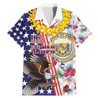 Hawaii and United States Together Family Matching Mermaid Dress and Hawaiian Shirt Seal of Hawaii and Bald Eagle LT03 Dad's Shirt - Short Sleeve White - Polynesian Pride