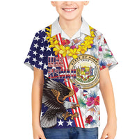 Hawaii and United States Together Family Matching Mermaid Dress and Hawaiian Shirt Seal of Hawaii and Bald Eagle LT03 Son's Shirt White - Polynesian Pride