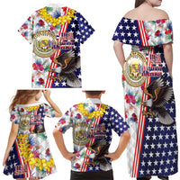Hawaii and United States Together Family Matching Off Shoulder Maxi Dress and Hawaiian Shirt Seal of Hawaii and Bald Eagle LT03 - Polynesian Pride