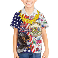 Hawaii and United States Together Family Matching Off Shoulder Maxi Dress and Hawaiian Shirt Seal of Hawaii and Bald Eagle LT03 Son's Shirt White - Polynesian Pride