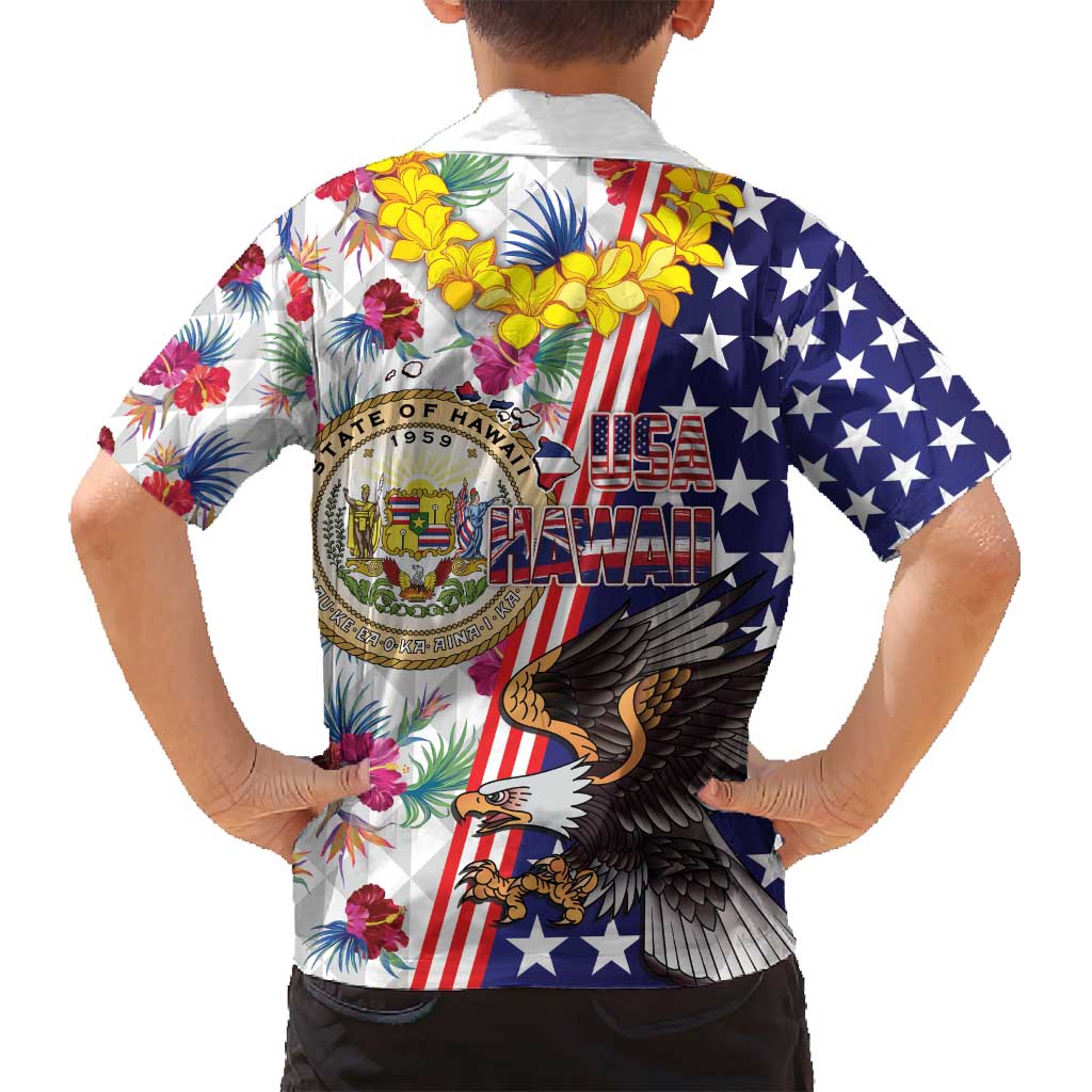Hawaii and United States Together Family Matching Off Shoulder Short Dress and Hawaiian Shirt Seal of Hawaii and Bald Eagle LT03 - Polynesian Pride