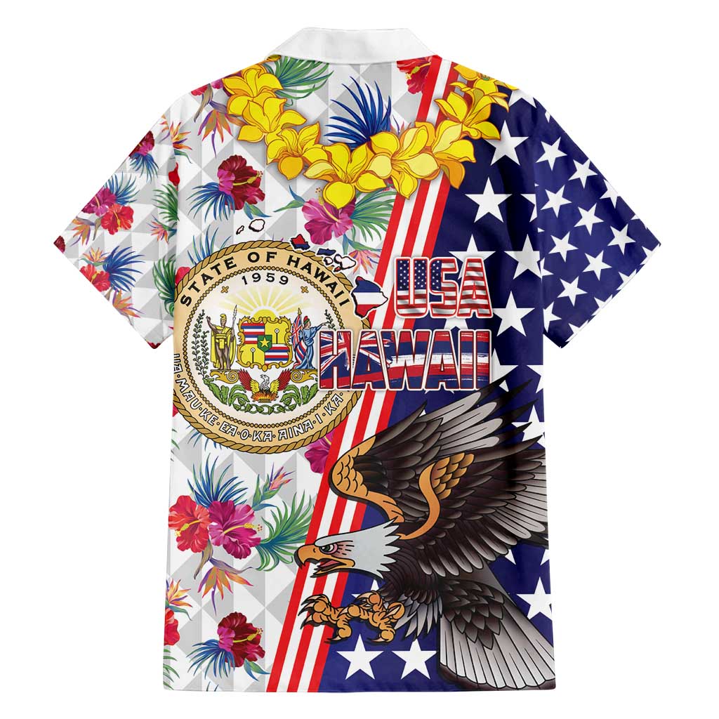 Hawaii and United States Together Family Matching Off Shoulder Short Dress and Hawaiian Shirt Seal of Hawaii and Bald Eagle LT03 - Polynesian Pride