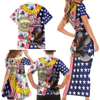 Hawaii and United States Together Family Matching Short Sleeve Bodycon Dress and Hawaiian Shirt Seal of Hawaii and Bald Eagle LT03 - Polynesian Pride