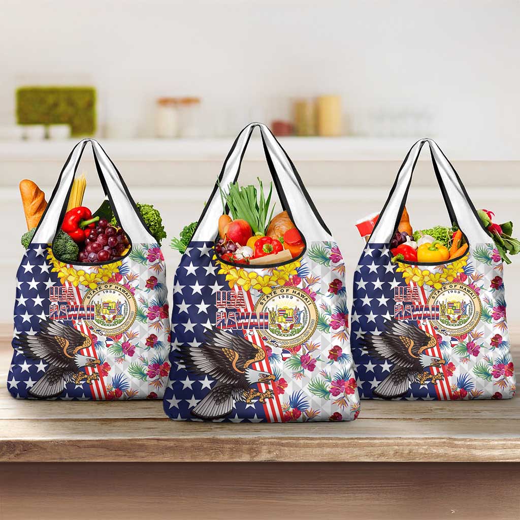 Hawaii and United States Together Grocery Bag Seal of Hawaii and Bald Eagle - Polynesian Pride
