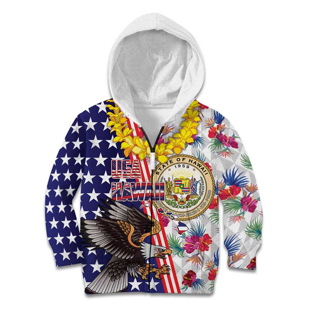 Hawaii and United States Together Kid Hoodie Seal of Hawaii and Bald Eagle - Polynesian Pride