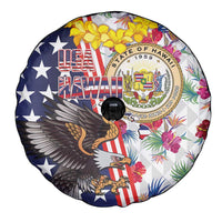 Hawaii and United States Together Spare Tire Cover Seal of Hawaii and Bald Eagle - Polynesian Pride