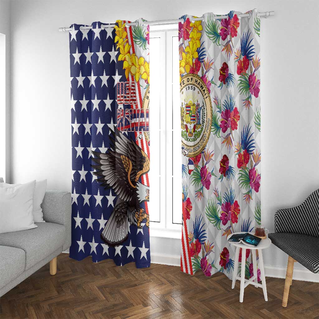 Hawaii and United States Together Window Curtain Seal of Hawaii and Bald Eagle - Polynesian Pride