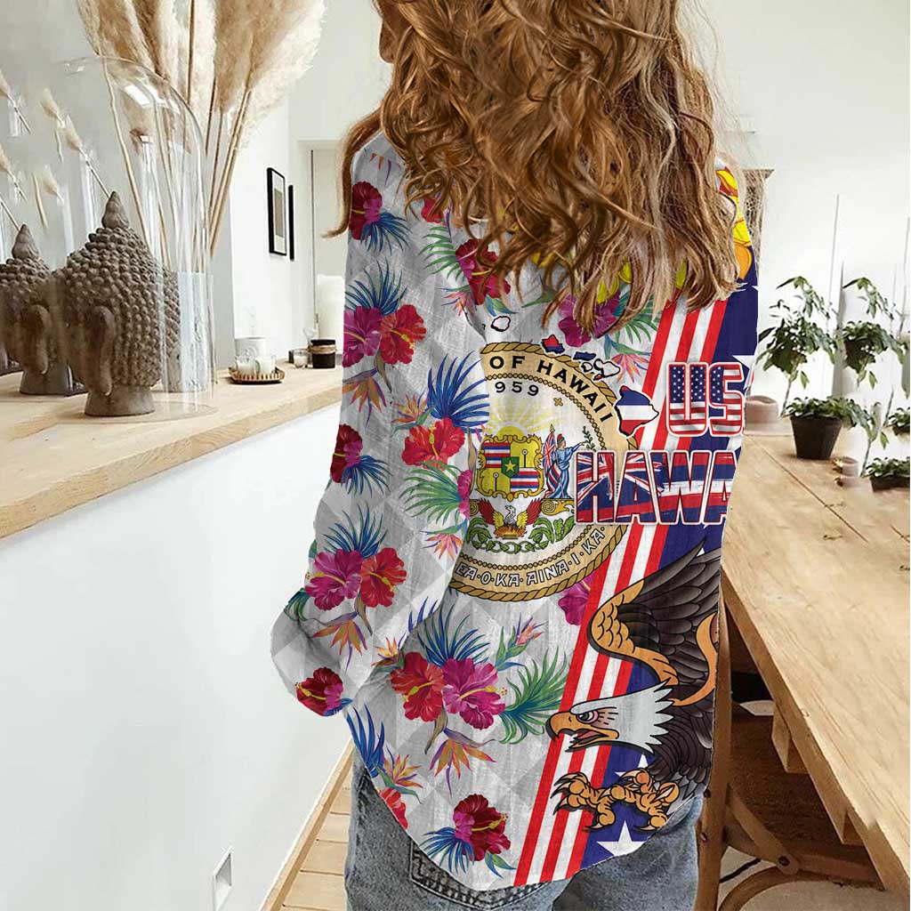 Hawaii and United States Together Women Casual Shirt Seal of Hawaii and Bald Eagle - Polynesian Pride