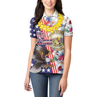 Hawaii and United States Together Women Polo Shirt Seal of Hawaii and Bald Eagle LT03 - Polynesian Pride