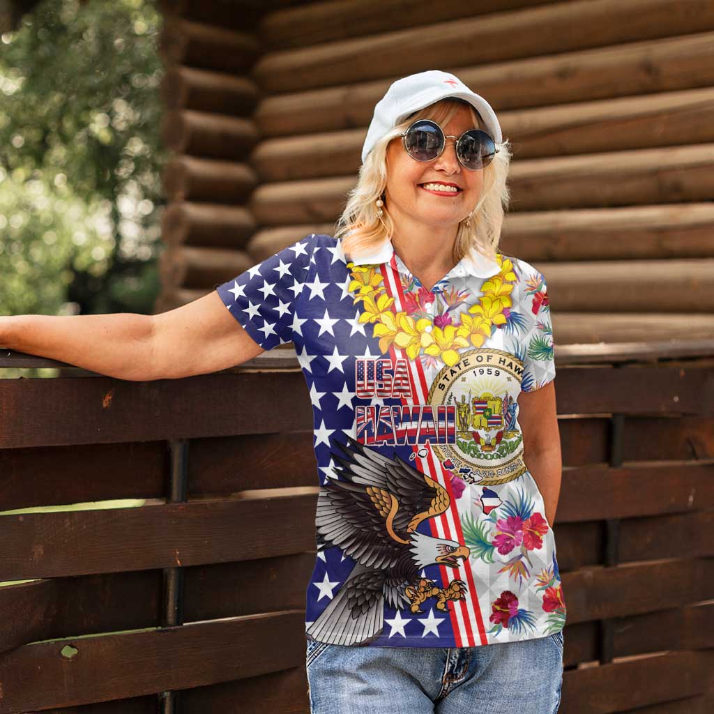 Hawaii and United States Together Women Polo Shirt Seal of Hawaii and Bald Eagle LT03 - Polynesian Pride