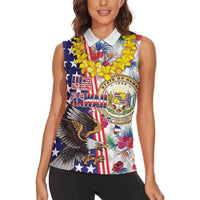 Hawaii and United States Together Women Sleeveless Polo Shirt Seal of Hawaii and Bald Eagle LT03 - Polynesian Pride