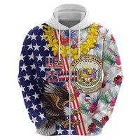 Hawaii and United States Together Zip Hoodie Seal of Hawaii and Bald Eagle - Polynesian Pride