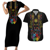 Philippines Kadayawan Festival Couples Matching Short Sleeve Bodycon Dress and Hawaiian Shirt Polynesian Tribal Art Barong Style LT03 Black - Polynesian Pride