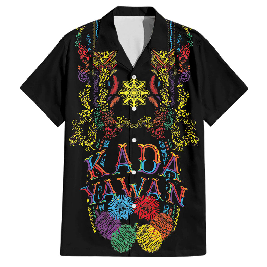 Philippines Kadayawan Festival Family Matching Off Shoulder Maxi Dress and Hawaiian Shirt Polynesian Tribal Art Barong Style LT03 Dad's Shirt - Short Sleeve Black - Polynesian Pride