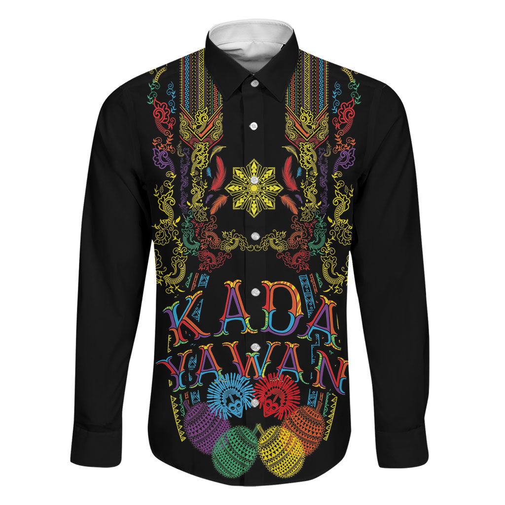 Philippines Kadayawan Festival Family Matching Puletasi and Hawaiian Shirt Polynesian Tribal Art Barong Style LT03 Dad's Shirt - Long Sleeve Black - Polynesian Pride