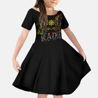 Philippines Kadayawan Festival Family Matching Short Sleeve Bodycon Dress and Hawaiian Shirt Polynesian Tribal Art Barong Style LT03 Daughter's Dress Black - Polynesian Pride